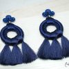 New Maxi Aretes - Aro Tejido Y Borlas Azul