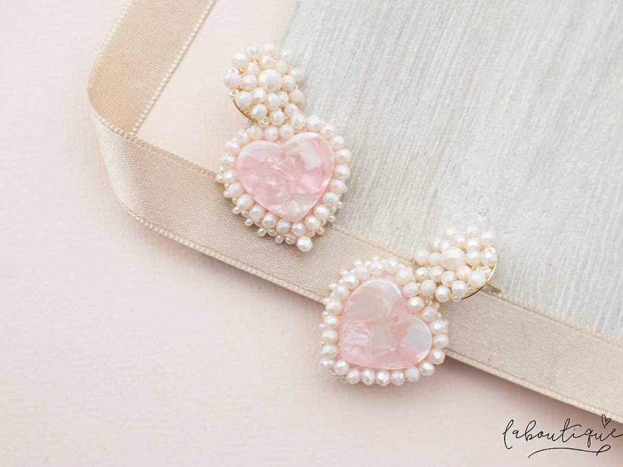 Clearance Maxi Aretes - Coraz N Acr Lico Rosa Con Flor Mostacillas