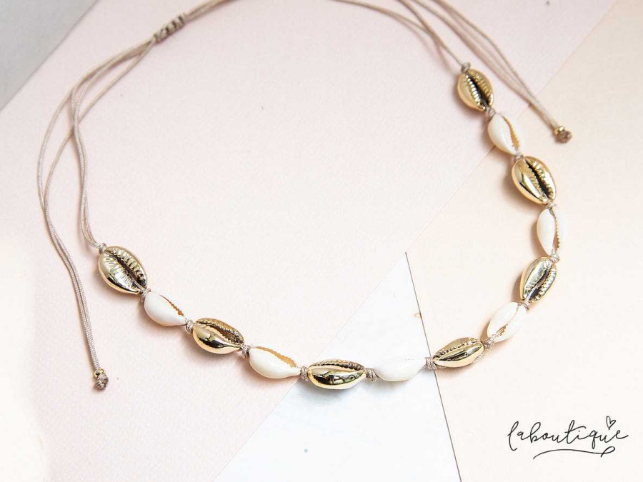 Clearance Choker - Full Caracol Blanco Y Dorado