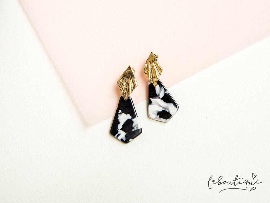 Best Maxi Aretes - Colgantes Acr Lico Negro Vetas Blancas