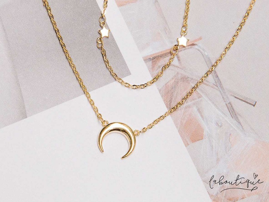 Clearance Collares - Doble Luna Y Estrellitas