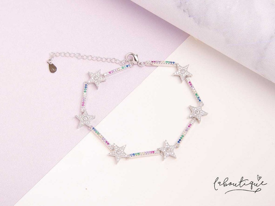 Wholesale Pulseras Esfera - Silver Rainbow And Stars