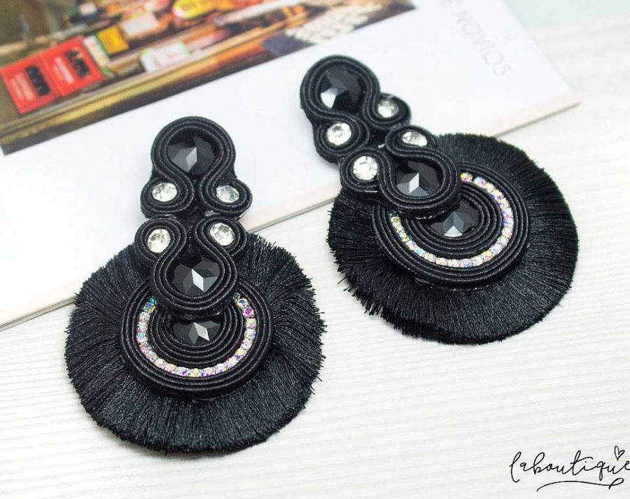 Clearance Maxi Aretes - Soutache Negro