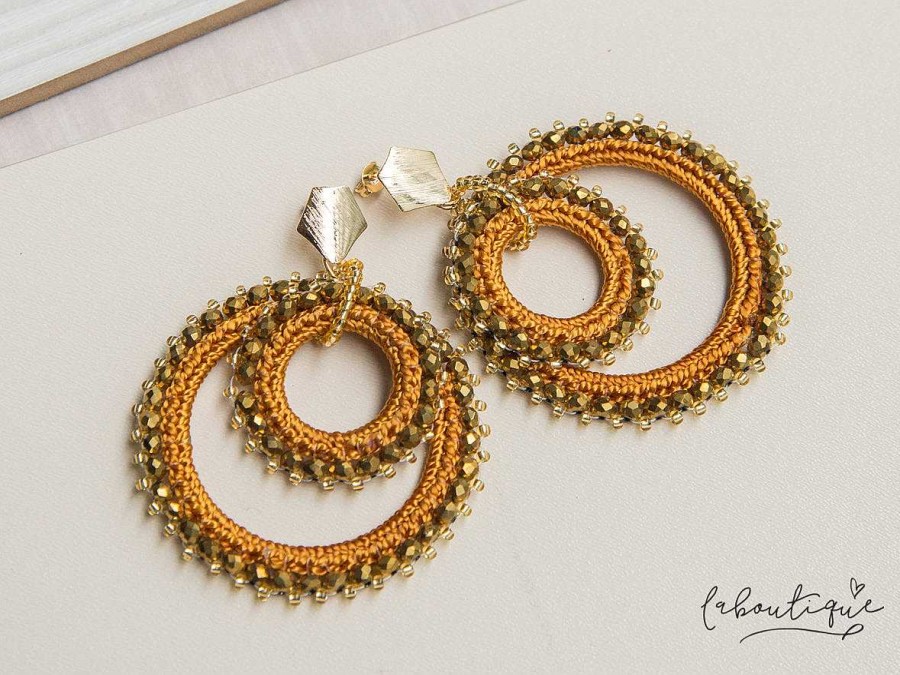 New Maxi Aretes - Alexia Doble Argolla Oro Oscuro