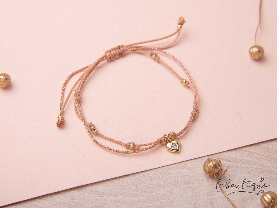 Wholesale Pulsera Hilo Nudo - Corazon Rosado Brilloso