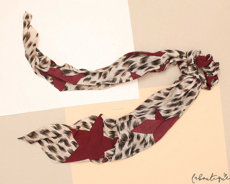 Hot Collets - Scrunchie Lazo Animal Print Star Guinda