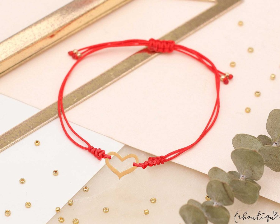 Clearance Pulseras Hilo Nudo - Rojo Silueta Coraz N De Oro