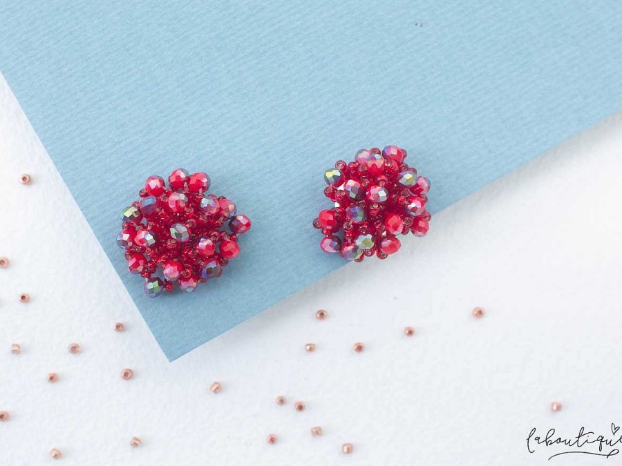 New Maxi Aretes - Pompon De Mostacillas Rojo