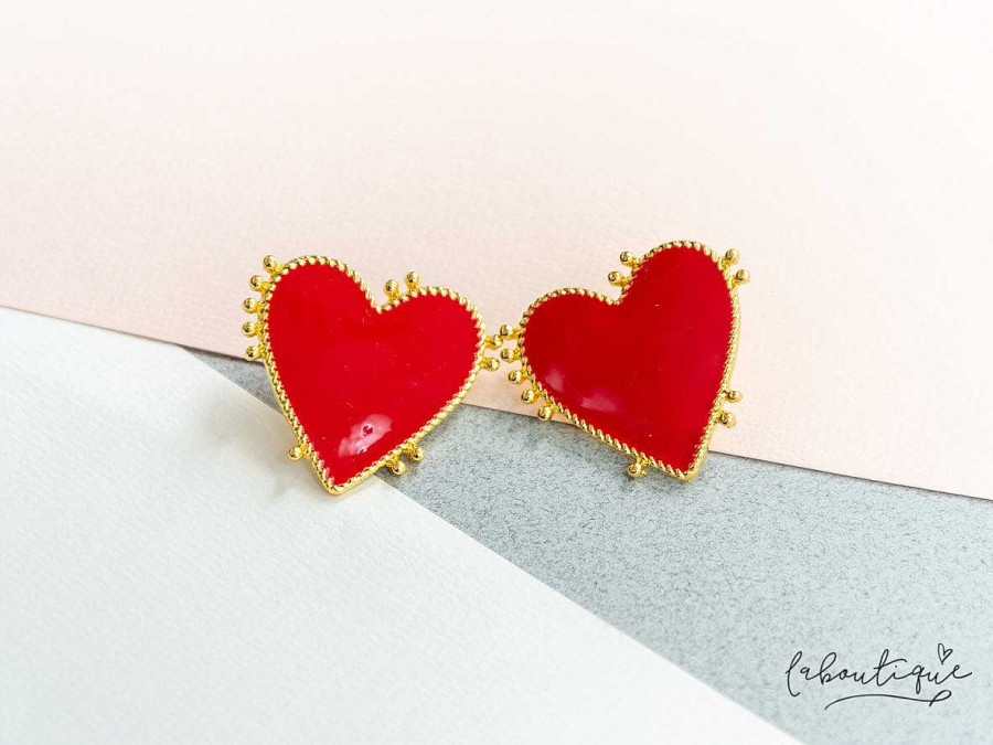 Clearance Maxi Aretes - Corazones Rojos Grandes