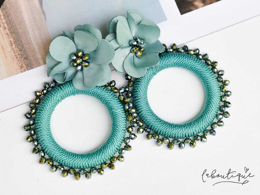 Wholesale Maxi Aretes - Alexia Floral Verde Agua