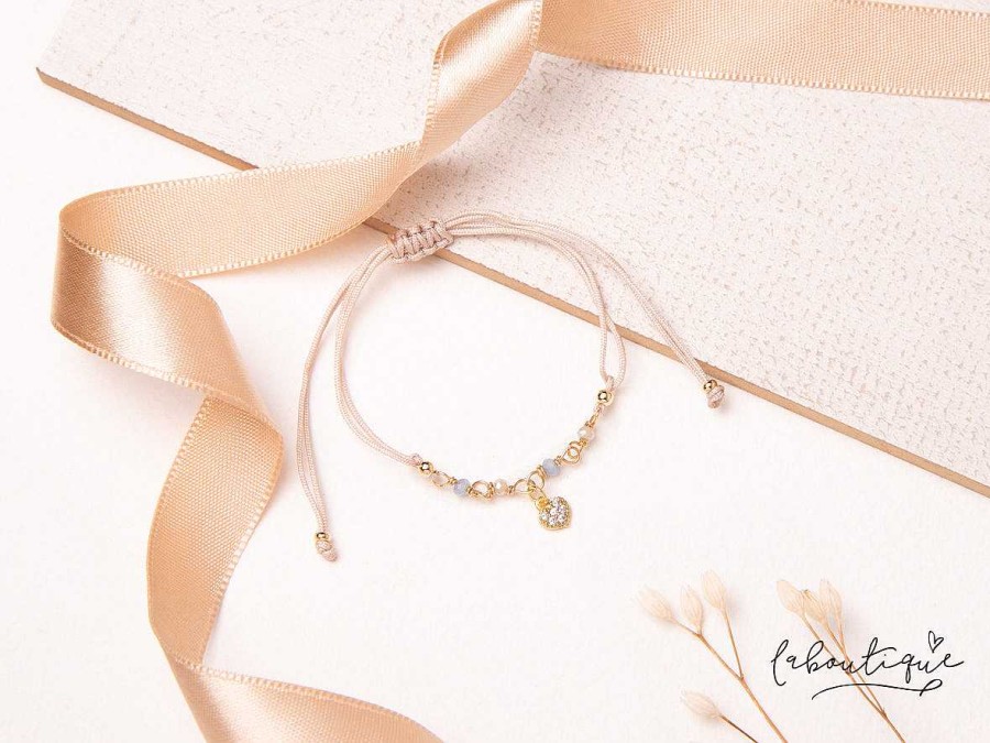 Best Pulseras Hilo Nudo - Isabela Beige Combinaci N Celeste Coraz N