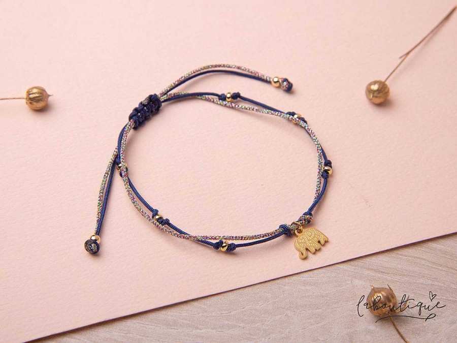 Wholesale Pulsera Hilo Nudo - Elefante Azul Brilloso