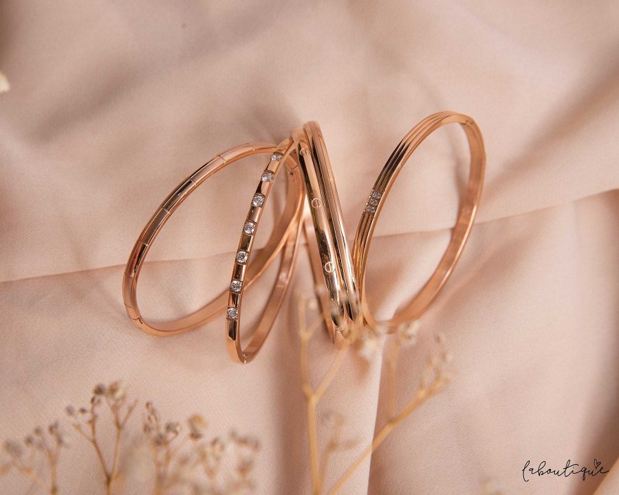 Online Pulseras Bangles - Rose Gold Rayas