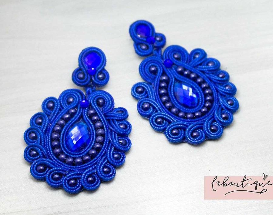 Hot Maxi Aretes - Soutache Azul Entero