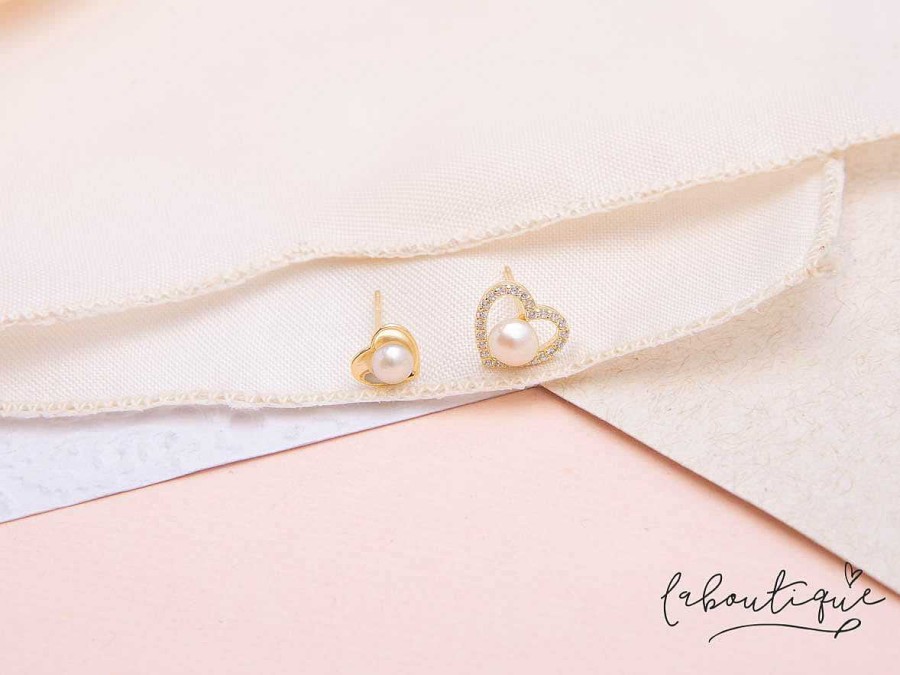 Clearance Aretes Mini - Corazones Con Perlas