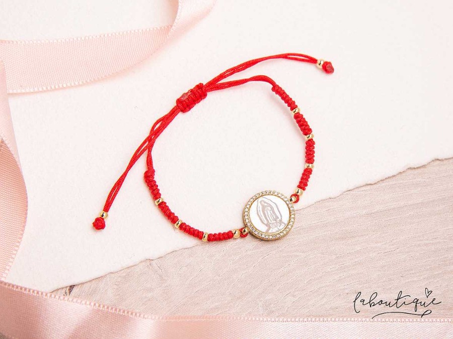 Clearance Pulseras Hilo Tejidas - Rojo Guadalupe Nacar Circones