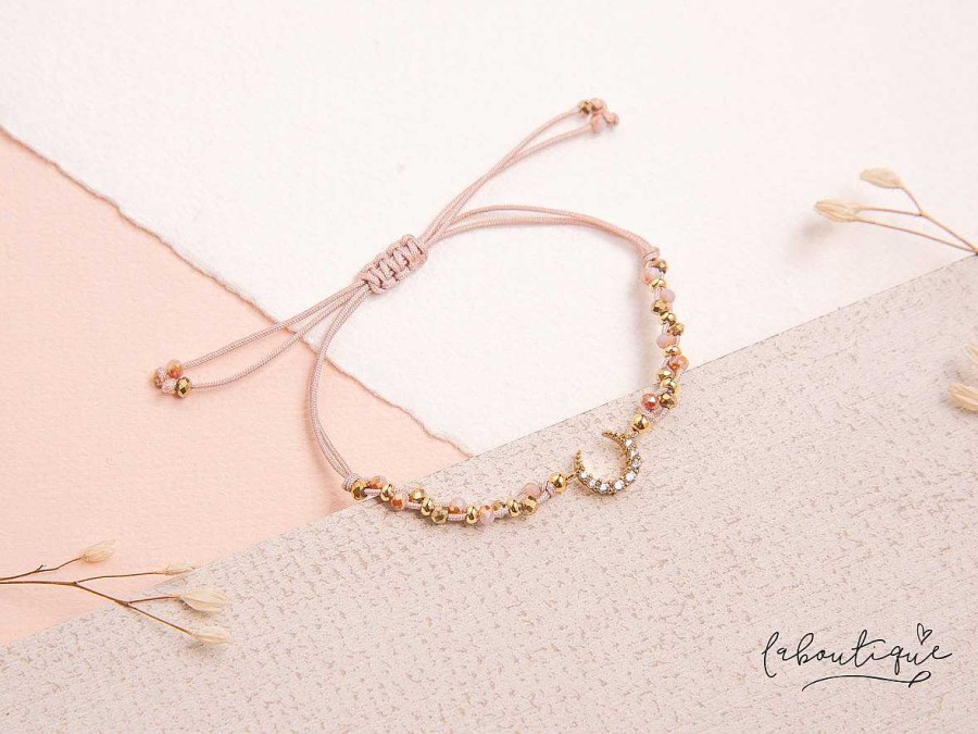 Online Pulseras Hilo Trenzada - Luna Muranos Rosa Y Dorado