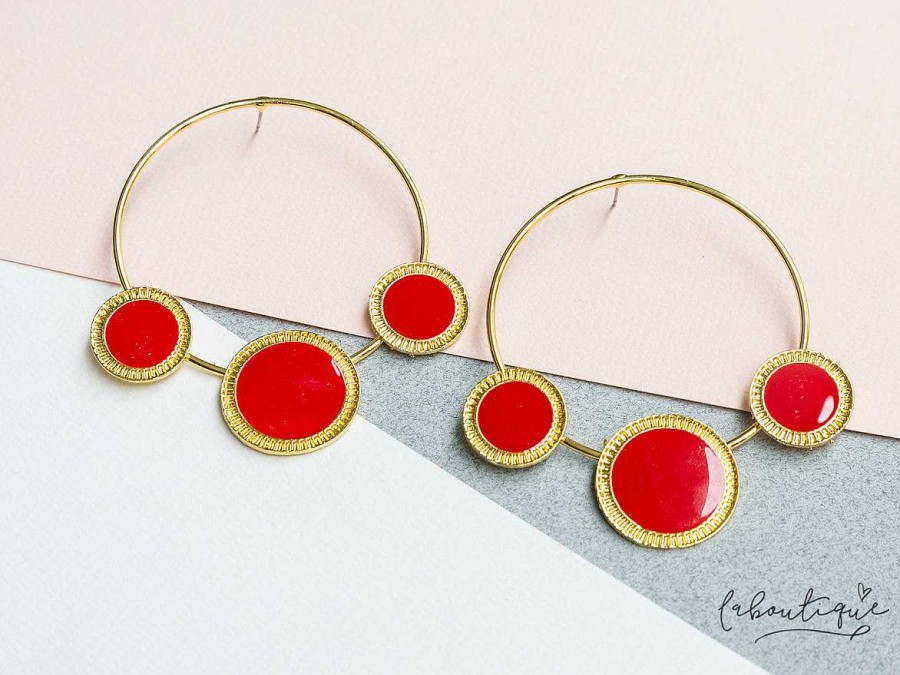 Online Maxi Aretes - Aros Con Tres C Rculos Rojos