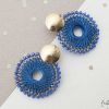 Online Maxi Aretes - Monedas Doradas Argollas Azul Tejidas