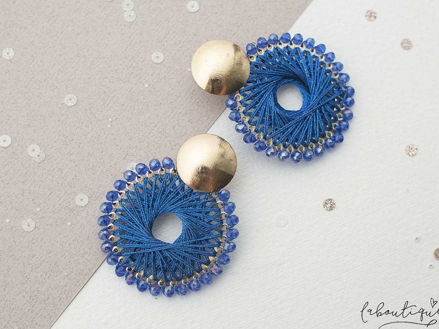 Online Maxi Aretes - Monedas Doradas Argollas Azul Tejidas