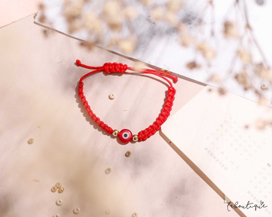 Wholesale Pulseras Hilo Tejidas - Ojo Turco Rojo Beb Oro